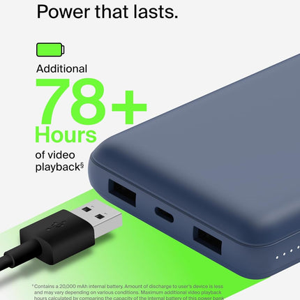 Belkin 20000 mAh 20W Power Bank | Super Fast Charging | USB-C PD Port | Fast Charging for iPhone 17, Air, Pro, Pro Max, AirPods, Samsung Galaxy S25, Google Pixel 10 & More | 2 Years Warranty - Unboxify