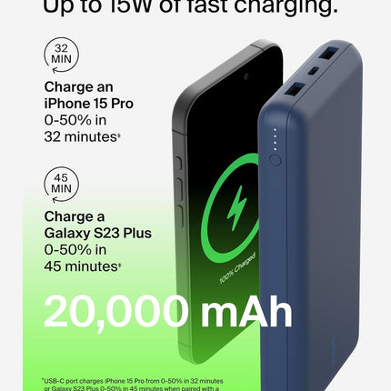 Belkin 20000 mAh 20W Power Bank | Super Fast Charging | USB-C PD Port | Fast Charging for iPhone 17, Air, Pro, Pro Max, AirPods, Samsung Galaxy S25, Google Pixel 10 & More | 2 Years Warranty - Unboxify