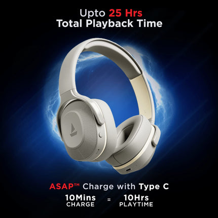 Boat Rockerz 425, ENx Tech, ASAP Charge, 25H Battery, Dual Pair, Stream Ad Free Music via App Support, Bluetooth Headphones, Wireless Over Ear Headphone with Mic (Ash Grey) - Unboxify