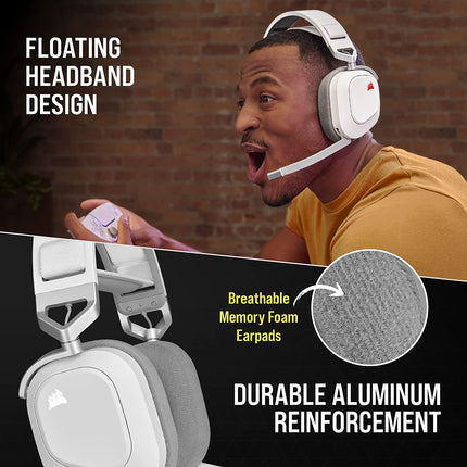 Corsair HS80 RGB Wireless Premium Gaming Headset with Dolby Atmos Audio (Low-Latency, Omni-Directional Microphone, 60ft Range, Up to 20 Hours Battery Life, PS5/PS4 Wireless Compatibility) White
