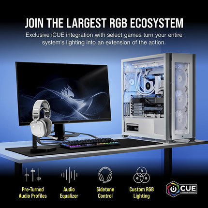 Corsair HS80 RGB Wireless Premium Gaming Headset with Dolby Atmos Audio (Low-Latency, Omni-Directional Microphone, 60ft Range, Up to 20 Hours Battery Life, PS5/PS4 Wireless Compatibility) White