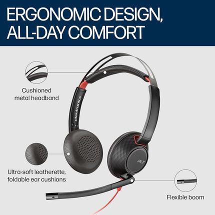 Poly (Plantronics) Blackwire 5220 Stereo Headset, Over-Ear w/Noise-canceling mic, 164g, Connect to Mobile/Tablet via 3.5 mm and PC via USB-C/A, Dynamic EQ, Hi-Fi Stereo, Black, 7S4B3AA
