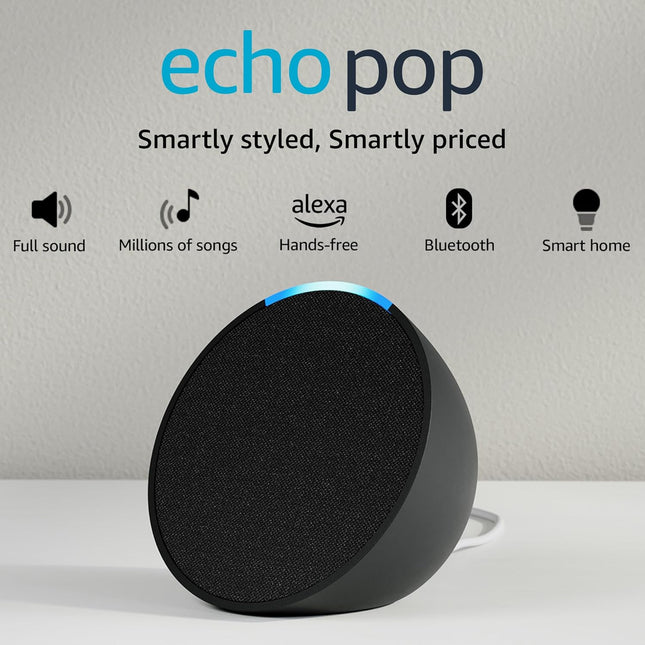 Amazon Echo Pop | Smart speaker with Alexa and Bluetooth| Full sound, balanced bass, crisp vocals