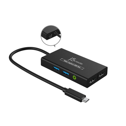 j5create Video Capture Card with PD 60W Pass-Through Charging, Built-in Multi-Function hub, Suitable for Streaming, Live Broadcasting, Video Conference, Teaching, Gaming (JVA01) - Unboxify