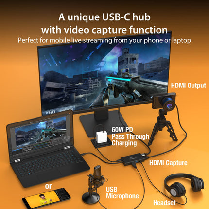 j5create Video Capture Card with PD 60W Pass-Through Charging, Built-in Multi-Function hub, Suitable for Streaming, Live Broadcasting, Video Conference, Teaching, Gaming (JVA01) - Unboxify