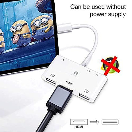 CEZO MFI Certified Dual USB Camera Adapter/Digital AV Adapter HDMI 1080P / SD Card Reader 6 in 1 OTG for iPhone iPad, Support MIDI Keyboard, Mouse, HD TV/Projector/Monitor, Plug and Play - Unboxify