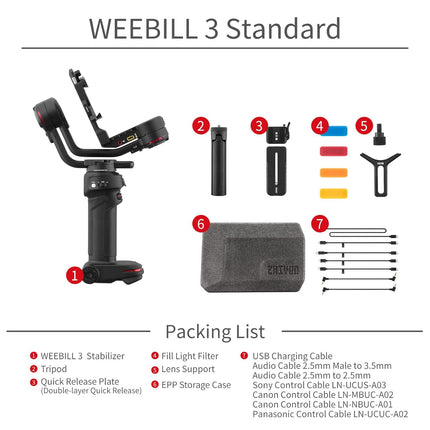 ZHIYUN Weebill 3 Camera Gimbal Stabilizer for DSLR Camera & Mirrorless Camera, Black - Unboxify