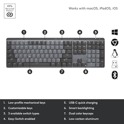 Logitech MX Mechanical Wireless Illuminated Performance Keyboard with Free Adobe Subscription, Linear Switches, Backlit Keys, Bluetooth, USB-C - Unboxify