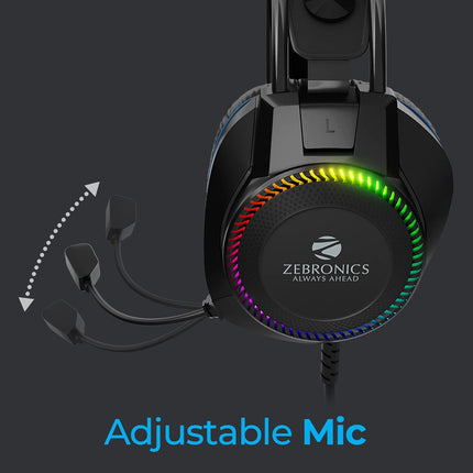 Zebronics Jet PRO Premium Wired Gaming On Ear Headphone with LED for Headband + earcups, 40mm Neodymium Drivers, 2 Meter Braided Cable, with mic, Suspension Design, 3.5mm + USB Connector (Black, Blue) - Unboxify