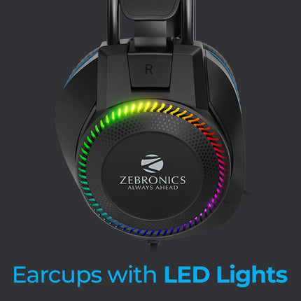 Zebronics Jet PRO Premium Wired Gaming On Ear Headphone with LED for Headband + earcups, 40mm Neodymium Drivers, 2 Meter Braided Cable, with mic, Suspension Design, 3.5mm + USB Connector (Black, Blue) - Unboxify