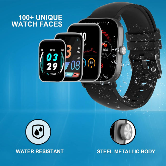 Mustard Tempo Smart Watch with 1.69" HD Display, Water Proof IP68, 120+ Sports Mode, Multiple Watch Faces, Dedicated Spo2, Android + iOS, Dynamic Heart Rate Analysis, Notifications (Black) - Unboxify