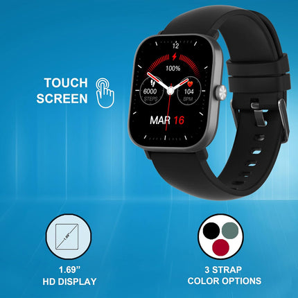 Mustard Tempo Smart Watch with 1.69" HD Display, Water Proof IP68, 120+ Sports Mode, Multiple Watch Faces, Dedicated Spo2, Android + iOS, Dynamic Heart Rate Analysis, Notifications (Black) - Unboxify