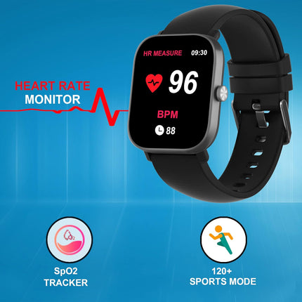 Mustard Tempo Smart Watch with 1.69" HD Display, Water Proof IP68, 120+ Sports Mode, Multiple Watch Faces, Dedicated Spo2, Android + iOS, Dynamic Heart Rate Analysis, Notifications (Black) - Unboxify