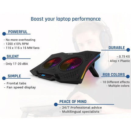 Ant Esports NC280 RGB Gaming Notebook Cooler, 10" - 17" + Gaming Laptop Cooling Pad for PC + USB Powered Fan + Very Stable and Silent + Compatible Mac and PS5/PS4 - New 2022
