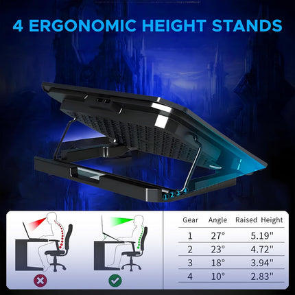 Ant Esports NC210 Gaming Laptop RGB Cooling Pad, 6 Quite Cooling Fans, Dual USB Ports, 5 Height Adjustable, Ergonomic Stand for 10″–15.6″ Laptops – High Airflow Speed Function Notebook Cooler