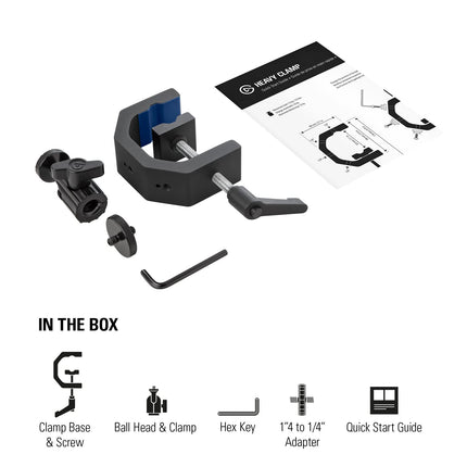 Elgato Heavy Clamp – Professional Mount with Ball Head and 4x 1/4 inch holes, Ultra Secure and Durable, Mount on Desks, Shelves, Poles, perfect for Cameras, Lights, Flash, and more