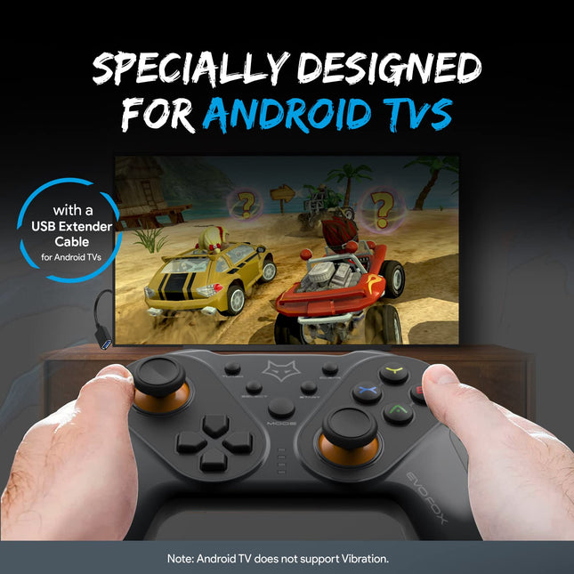 EvoFox Elite Ops Wireless Gamepad for Google TV and Android TV | 8+ Hours of Play Time | Zero Lag Connectivity Upto 12 Feet | USB Extender for TV Included