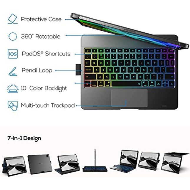 typecase Touch Keyboard for iPad Air 11 (M3/M2), Air 5th/4th Gen & iPad Pro 11 (4th/3rd/2nd/1st Gen) with Multi-Touch Trackpad, 11-Color Backlit, 360° Rotable, Pencil Holder (Space Gray'25) - Unboxify