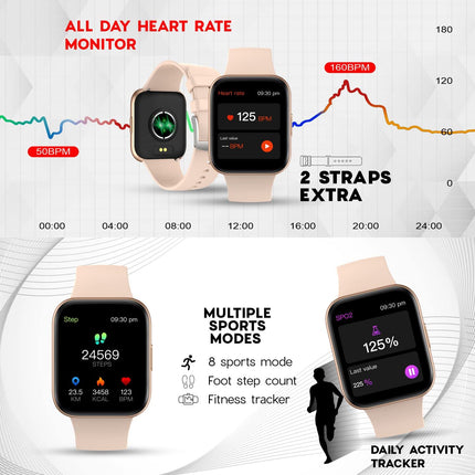 Maxx SX25 Ace Smartwatch - 1.69" Display, Bluetooth, 100+ Sports Modes, Health Suite, Voice Assistance, Includes 2 Bonus Straps (Rose Glod) - Unboxify
