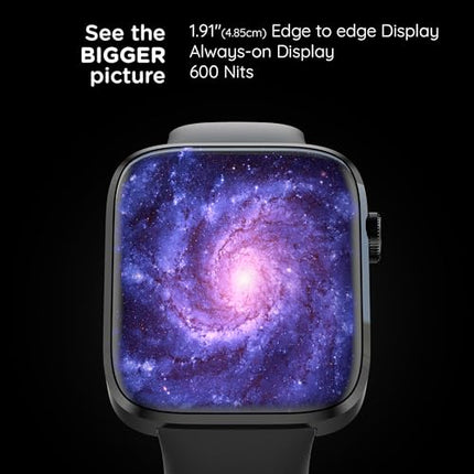 Pebble Newly Launched Cosmos Prime Bluetooth Calling Smart Watch, Largest 1.91" Bezel-Less Edge-to-Edge Display, 600 Nits Brightness, Sleek Metallic Body, Wireless Charging, Health Suite (Jet Black)