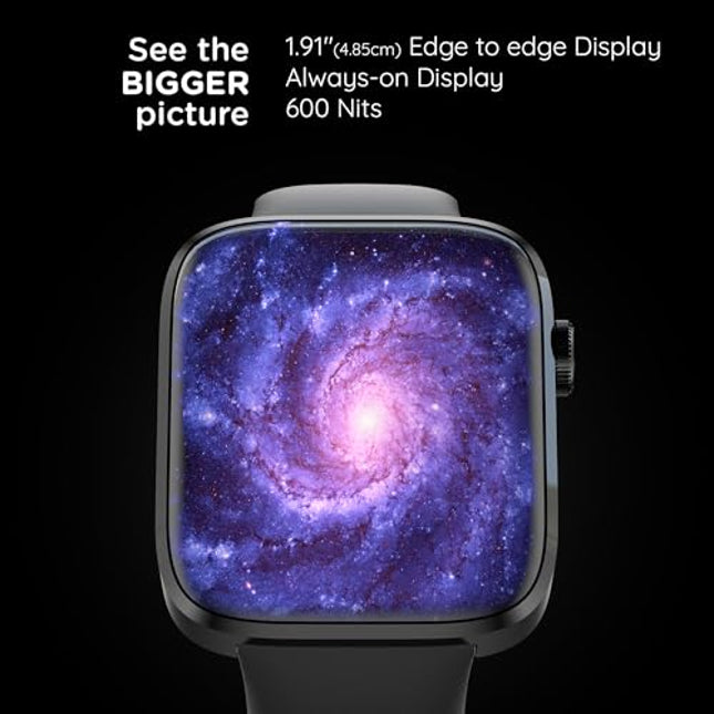 Pebble Newly Launched Cosmos Prime Bluetooth Calling Smart Watch, Largest 1.91" Bezel-Less Edge-to-Edge Display, 600 Nits Brightness, Sleek Metallic Body, Wireless Charging, Health Suite (Jet Black)