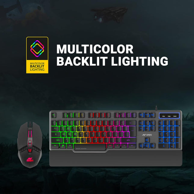 Ant Esports KM500 Wired Gaming Keyboard and Mouse Combo | 19 Anti-Ghosting Keys | Braided Cable with Rubberized Coating | 3200 DPI Optical Sensor | LED Backlit Mouse with Scroll Wheel