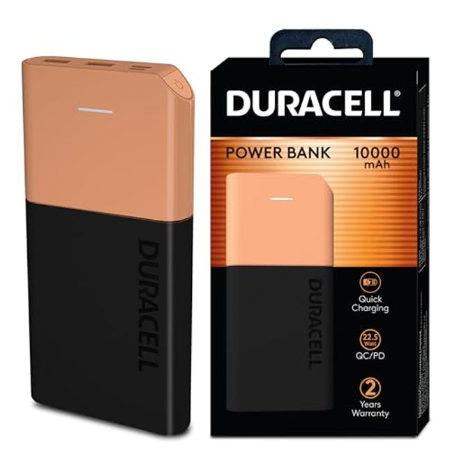 Duracell Power Bank 10000 mAh, Portable Charger, USB C/Micro USB Input, USB A/USB C Output, Fast Charge Technology, 22.5W Power Delivery for Smartphones, Tablets, Headphones and USB-Powered Devices - Unboxify