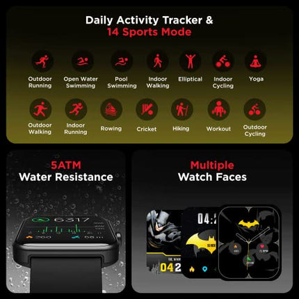 Boat Xtend Smartwatch Batman Edition w/Alexa Built-in, 1.69 HD Display, Multiple Watch Faces, Stress Monitor, Heart & SpO2 Monitoring, 14 Sports Modes, Sleep Monitor, 5 ATM(Knight Black) - Unboxify