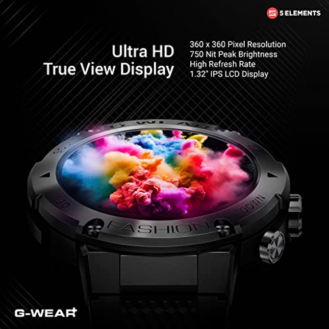 5Elements G-WEAR+ Fashion BT Calling Smartwatch Sport 1.32Inch UltraHD TrueView Display 750 Nits 360*360 Pixels 24/7 HR Monitor Voice assist 10Day Battery Built in Games Hindi Language - Unboxify