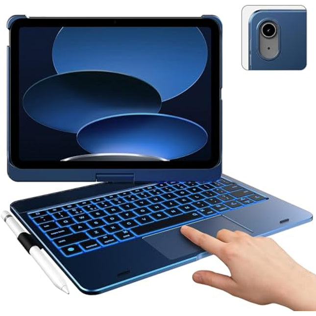 typecase Touch Keyboard for 11th(A16, 2025)/10th Gen with Multi-Touch Trackpad, 11-Colors Backlit, 360° Rotatable Multi Viewing Angle, Pencil Holder -MN Blue (** Not fit to Air 11/Air 5th/Pro 11) - Unboxify