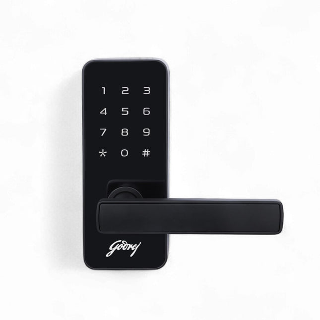 Godrej Smart Lock I Catus Touch I Digital Lock for Main and Internal Wooden Door I 2 in 1 Access I Pin Access I Mechanical Key I Black Finish I 3 Years Warranty - Unboxify