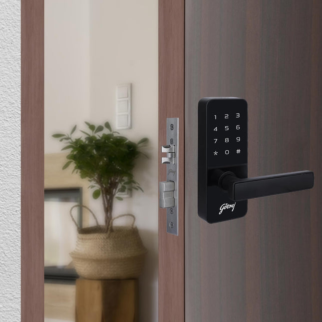 Godrej Smart Lock I Catus Touch I Digital Lock for Main and Internal Wooden Door I 2 in 1 Access I Pin Access I Mechanical Key I Black Finish I 3 Years Warranty - Unboxify