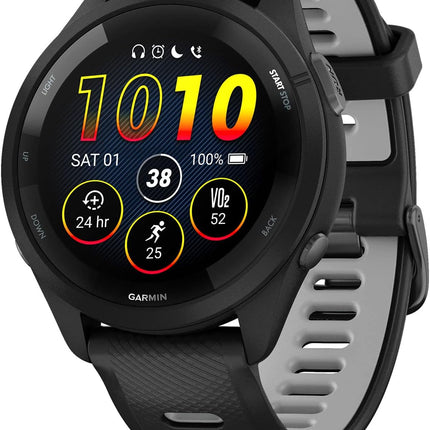 Garmin Forerunner 265 Running Smartwatch, Colorful AMOLED Display, Training Metrics and Recovery Insights, Black and Powder Gray - Unboxify