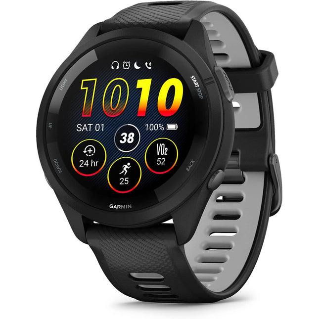 Garmin Forerunner 265 Running Smartwatch, Colorful AMOLED Display, Training Metrics and Recovery Insights, Black and Powder Gray - Unboxify