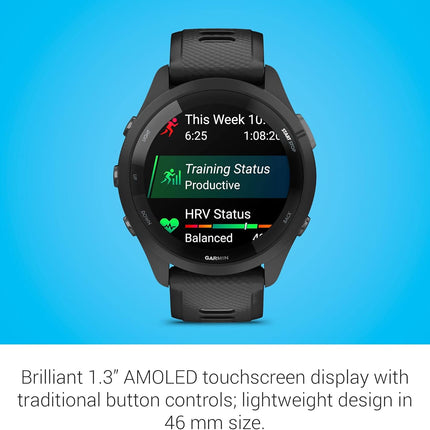 Garmin Forerunner 265 Running Smartwatch, Colorful AMOLED Display, Training Metrics and Recovery Insights, Black and Powder Gray - Unboxify