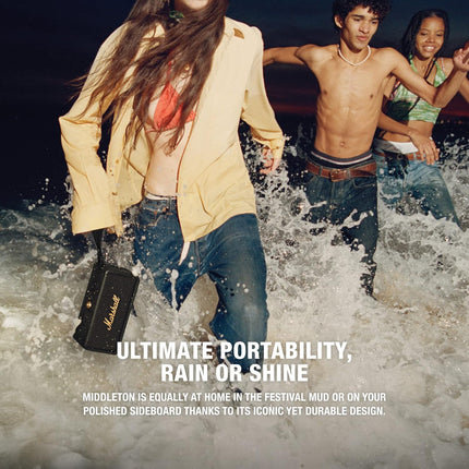 Marshall Middleton Portable Bluetooth Speaker with 20+ Hours of Portable Playtime, 360° Sound, Dust & Waterproof (IP67) - Black & Brass