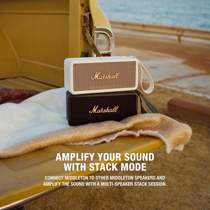 Marshall Middleton Portable Bluetooth Speaker with 20+ Hours of Portable Playtime, 360° Sound, Dust & Waterproof (IP67) - Black & Brass