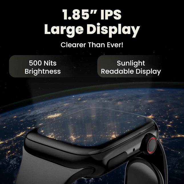 HAMMER Ace 3.0 Bluetooth Calling Smart Watch with Largest 1.85" IPS Display, Dual Mode, Spo2, Heart Rate, Strong Metallic Body & Skin Friendly Strap (Black)