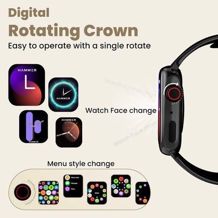 HAMMER Ace 3.0 Bluetooth Calling Smart Watch with Largest 1.85" IPS Display, Dual Mode, Spo2, Heart Rate, Strong Metallic Body & Skin Friendly Strap (Black)