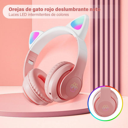 WK LIFE BORN TO LIVE- 2024 Updated 5.3 Verson with Type C Jack Wireless/Wired Kids Headphones with Mic for Girls/Boys Cat Ear Bluetooth Online Learning School - Unboxify