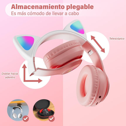 WK LIFE BORN TO LIVE- 2024 Updated 5.3 Verson with Type C Jack Wireless/Wired Kids Headphones with Mic for Girls/Boys Cat Ear Bluetooth Online Learning School - Unboxify