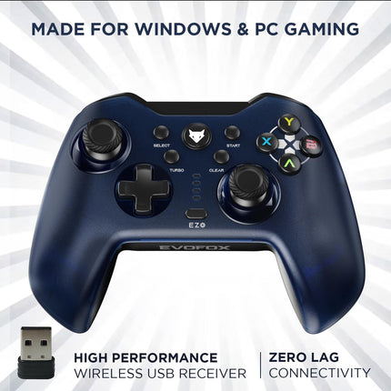 EvoFox Elite X Wireless Gaming Controller for PC with 2 Programmable Macro Back Buttons, Adjustable Dual Vibration Motors,Turbo Mode,Analog Triggers, High Precision joysticks,Low Latency Plug and Play,Free USB Extender,Translucent Shell Gamepad for pc