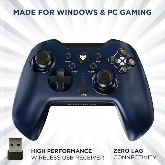 EvoFox Elite X Wireless Gaming Controller for PC with 2 Programmable Macro Back Buttons, Adjustable Dual Vibration Motors,Turbo Mode,Analog Triggers, High Precision joysticks,Low Latency Plug and Play,Free USB Extender,Translucent Shell Gamepad for pc