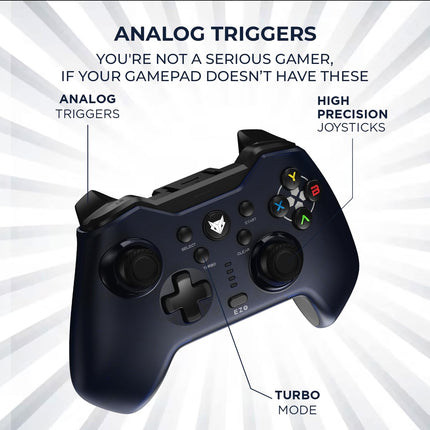 EvoFox Elite X Wireless Gaming Controller for PC with 2 Programmable Macro Back Buttons, Adjustable Dual Vibration Motors,Turbo Mode,Analog Triggers, High Precision joysticks,Low Latency Plug and Play,Free USB Extender,Translucent Shell Gamepad for pc