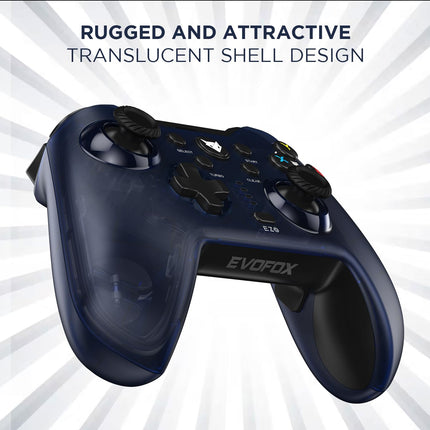 EvoFox Elite X Wireless Gaming Controller for PC with 2 Programmable Macro Back Buttons, Adjustable Dual Vibration Motors,Turbo Mode,Analog Triggers, High Precision joysticks,Low Latency Plug and Play,Free USB Extender,Translucent Shell Gamepad for pc