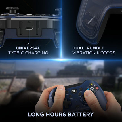 EvoFox Elite X Wireless Gaming Controller for PC with 2 Programmable Macro Back Buttons, Adjustable Dual Vibration Motors,Turbo Mode,Analog Triggers, High Precision joysticks,Low Latency Plug and Play,Free USB Extender,Translucent Shell Gamepad for pc