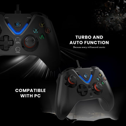 Cosmic Byte ARES Wired Controller for PC, Magnetic Triggers, Accurate Joysticks, Dual Vibration, Backit LED Buttons (Black) - Unboxify