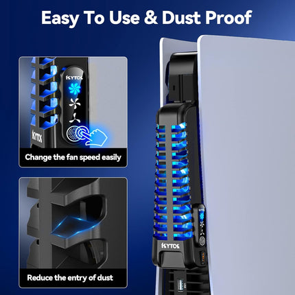 Kytok PS5 Gaming PC Cooling Fan with 3 Adjustable Fans, Quiet PS5 Fan Upgraded with 9 Blades and Extra USB HUB, PS5 Cooler with Touch Screen Compatible with Playstation 5 Digital & Disc Edition