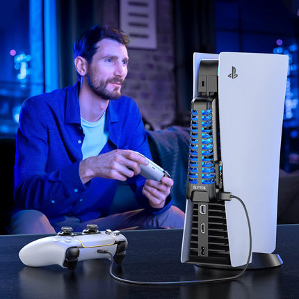 Kytok PS5 Gaming PC Cooling Fan with 3 Adjustable Fans, Quiet PS5 Fan Upgraded with 9 Blades and Extra USB HUB, PS5 Cooler with Touch Screen Compatible with Playstation 5 Digital & Disc Edition