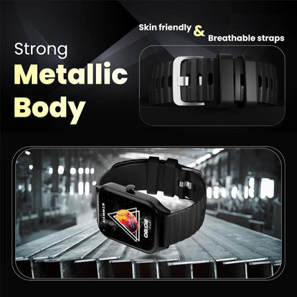 HAMMER Stroke 1.96" Calling Smart Watch with Strong Metallic Body, in Built Games, 100+ Sports Modes, Customized Watchfaces (Black) - Unboxify